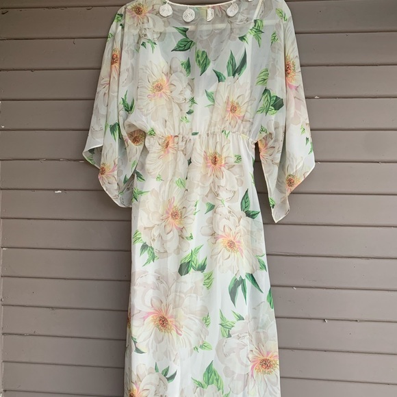 Farm Rio x Anthropologie Dahlia Boho White Chiffon Floral Maxi Dress Size S - Picture 6 of 15